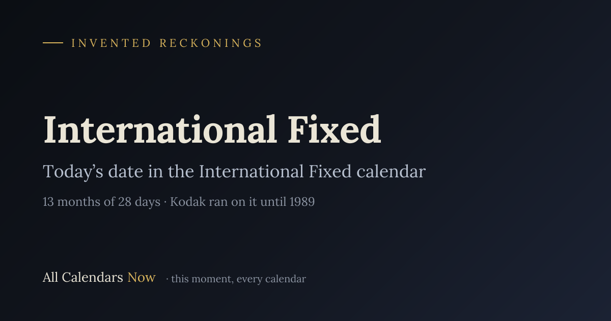International Fixed — today's date · All Calendars Now